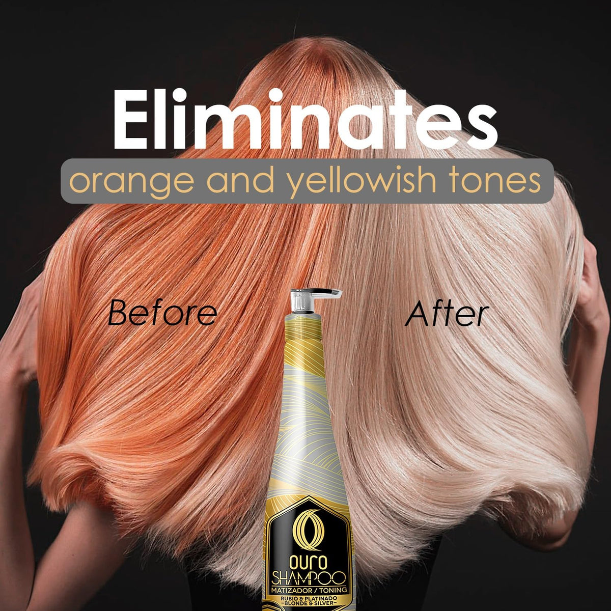 OURO Shampoo Toning Nuance Blonde Silver closeup of the premium bottle design