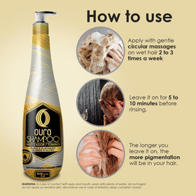 OURO Shampoo Toning Nuance Blonde Silver packaging and label on shelf for tone care