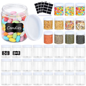 OUSHINAN 36pcs 8oz plastic jars with screw-on lids, ideal for organized pantry storage.