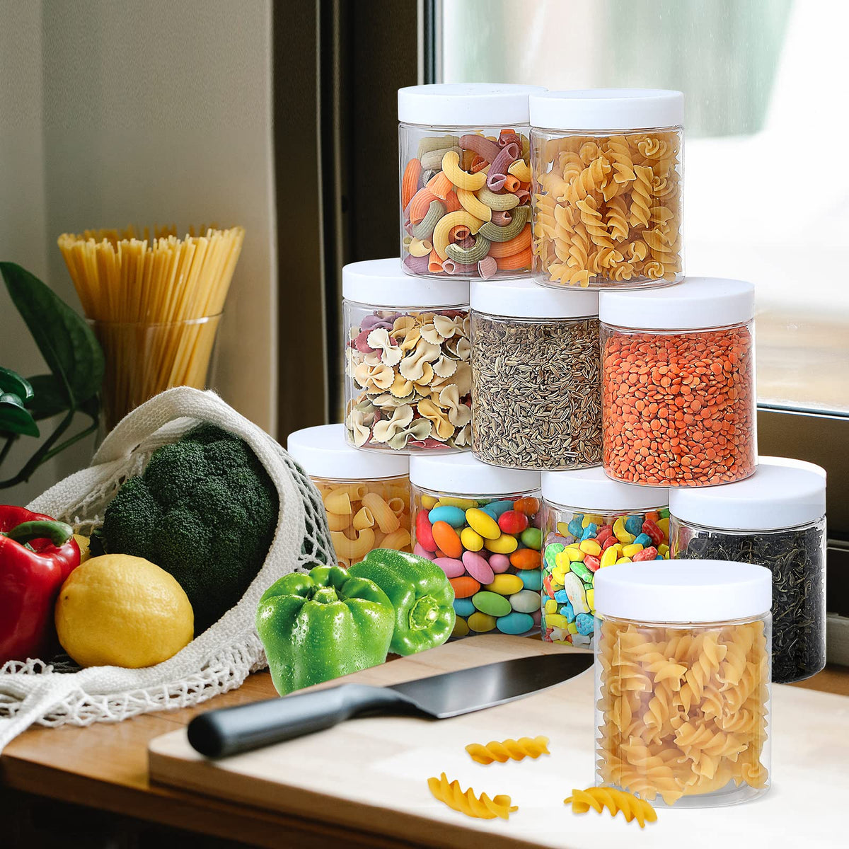 OUSHINAN clear-round-storage-jar wide-mouth for easy filling and quick access.