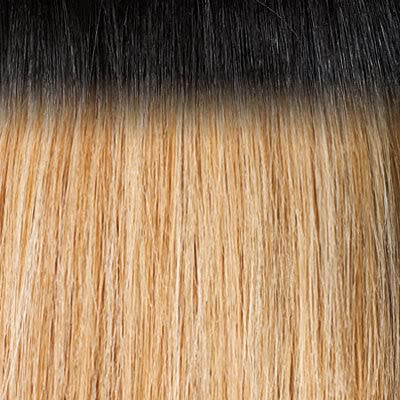 Outre Penny 26-inch half wig on head demonstrates easy styling for on-the-go days.
