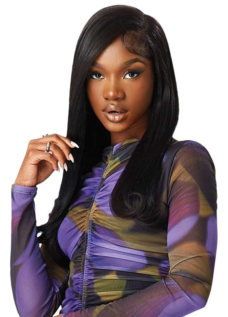 Outre Purple Pack Yaki weave extension blends with natural hair