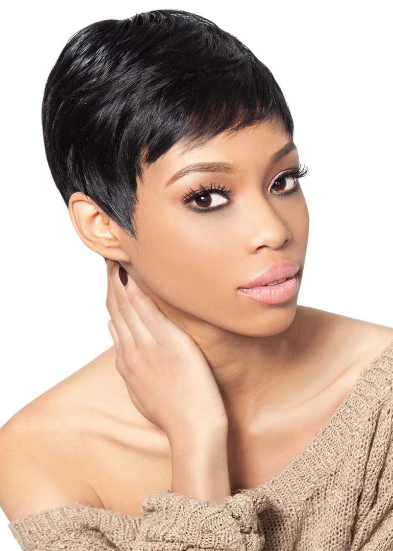 Outre Velvet Remi Tara extensions show short feathered hair for versatile styling