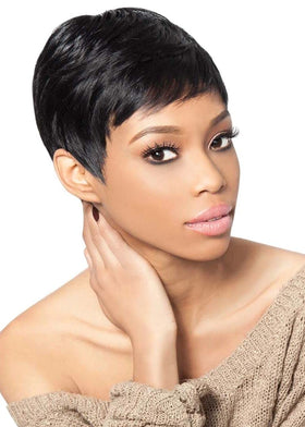 Outre Velvet Remi Tara extensions show short feathered hair for versatile styling