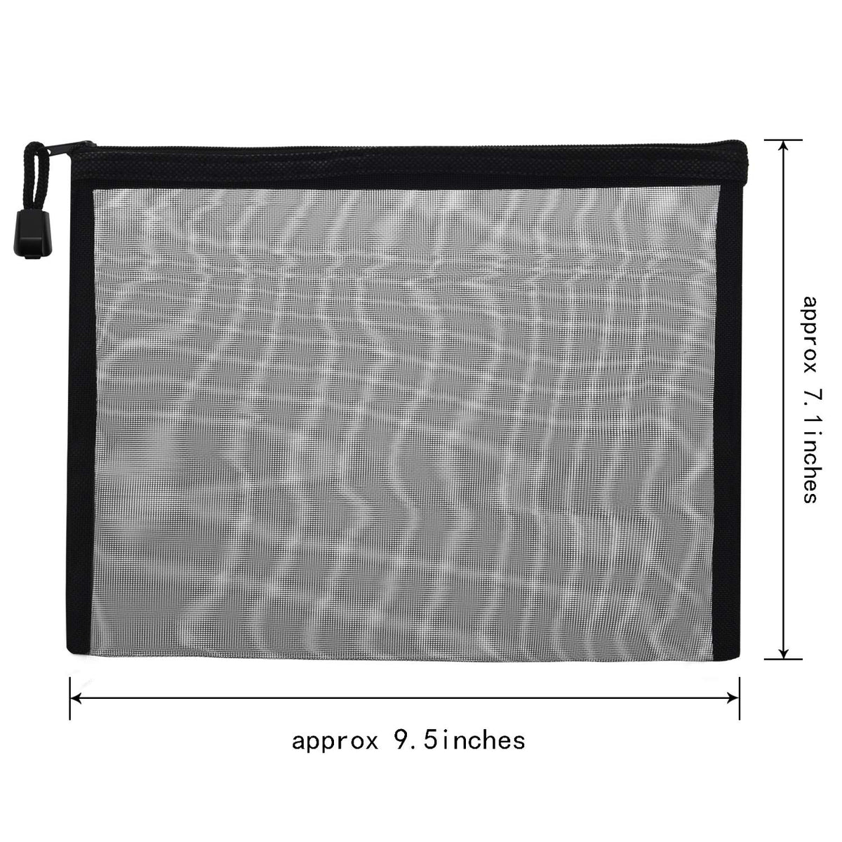 Outus black zipper mesh bag ideal for cosmetics and stationery.