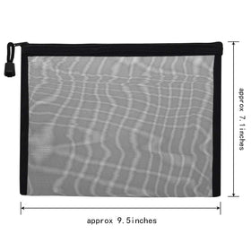 Outus black zipper mesh bag ideal for cosmetics and stationery.