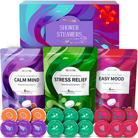 Ouwuni 18-pack shower steamers front view, ready-to-gift self-care set.