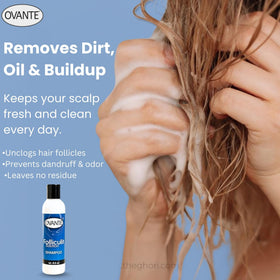 OVANTE bathroom shower scene illustrating daily scalp cleansing routine.