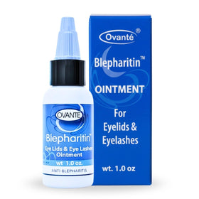 OVANTE Blepharitin bottle closeup, showing gentle eyelid care for sensitive eyes.