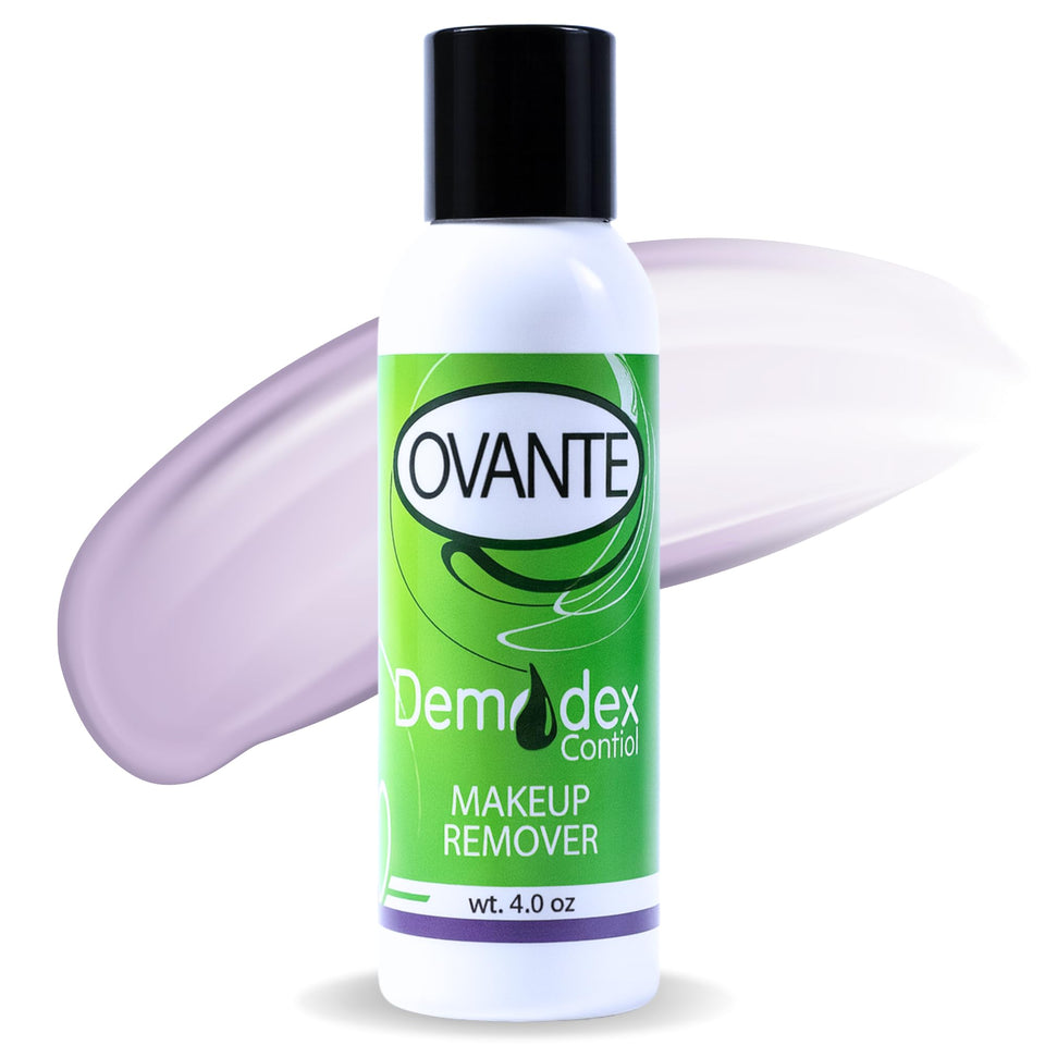 Ovante demodex cleanser bottle showing tea tree oil for targeted mite cleansing.