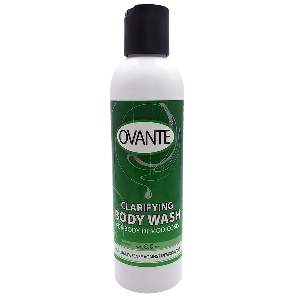 OVANTE Demodex Control Body Wash bottle pour for soothing skin in shower