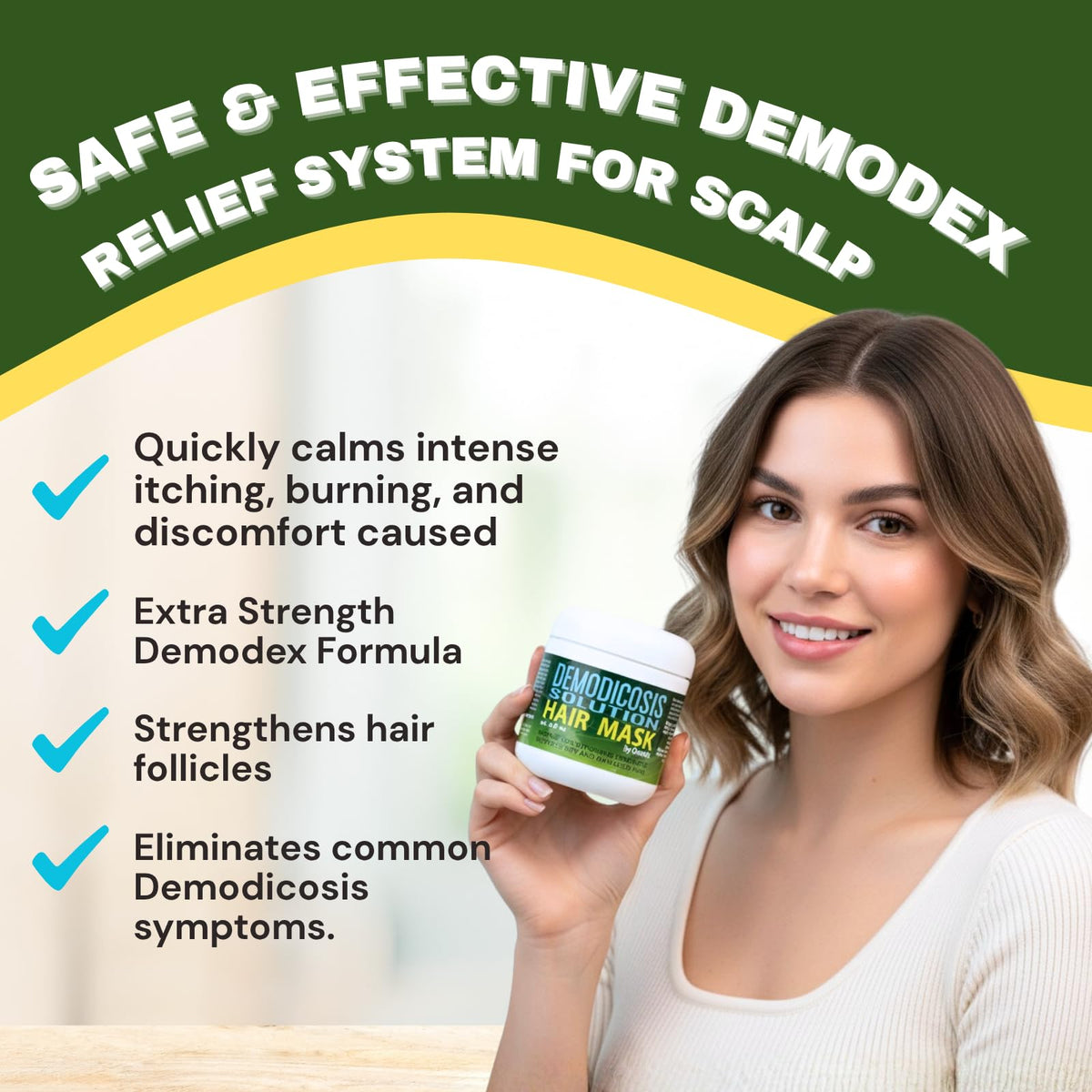 OVANTE Demodex Mask hands application shows easy leave-on treatment for sensitive scalps