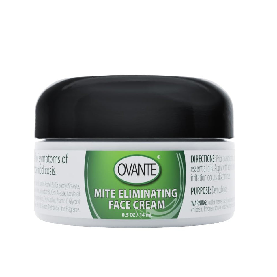 OVANTE Demodex Mite Eliminating Facial Cream jar with tea tree oil for soothing relief