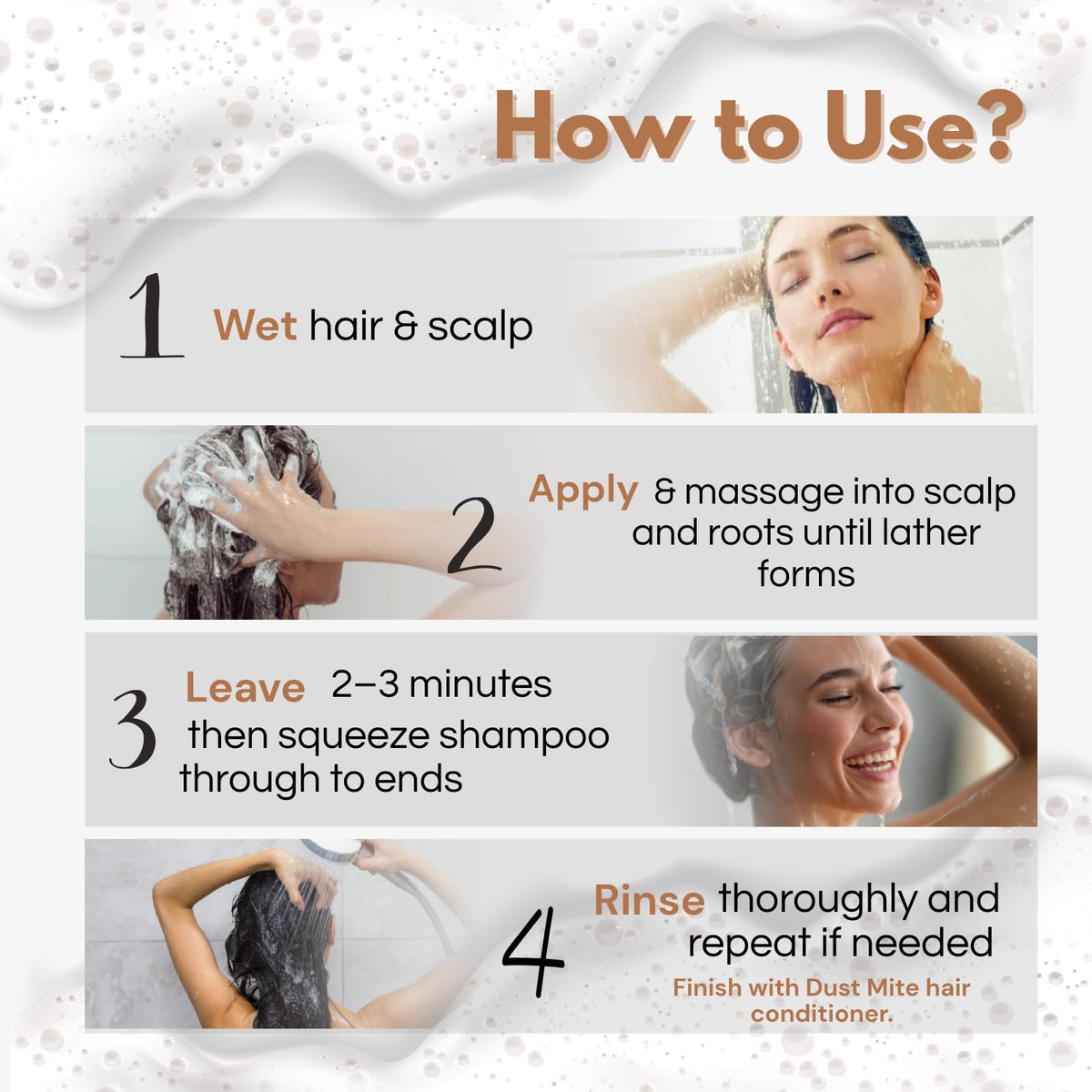OVANTE DustMite Eliminator scalp-application shows easy, mess-free use for dry, itchy scalps.
