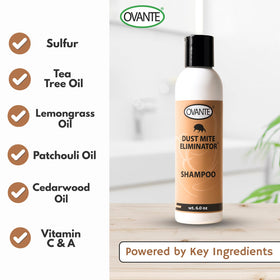 OVANTE DustMite Eliminator with tea tree oil highlights natural cleansing benefits.