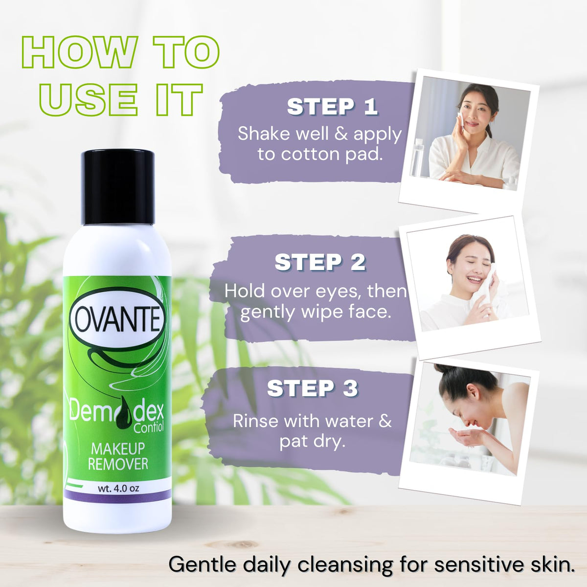 Ovante foaming facial cleanser showing light lather and lemon grass aroma.