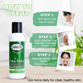 OVANTE Tea Tree Oil Cleanser close-up ingredients highlight natural extracts