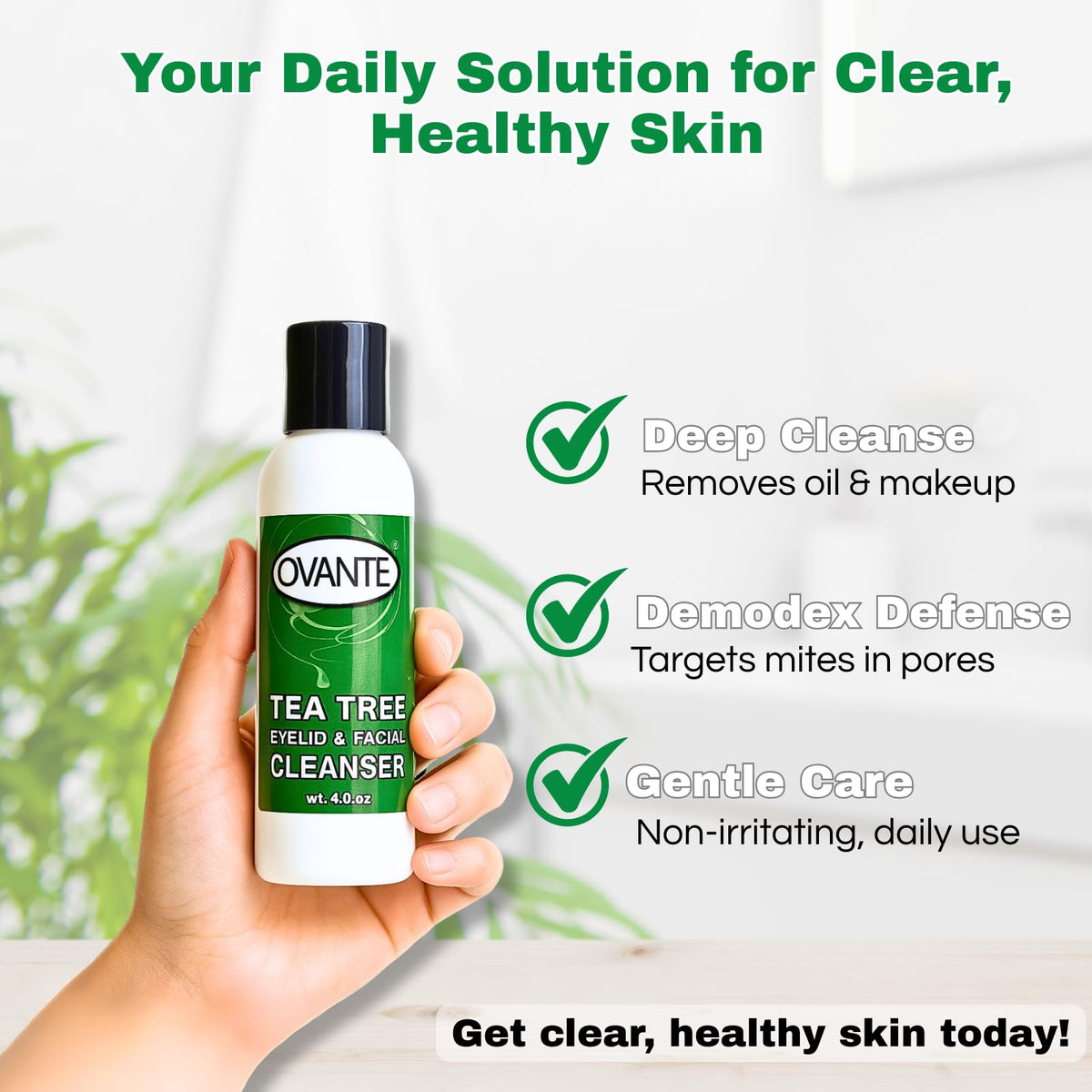 OVANTE Tea Tree Oil Cleanser foam application for refreshing cleanse