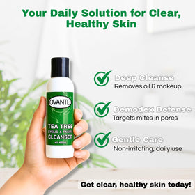 OVANTE Tea Tree Oil Cleanser foam application for refreshing cleanse