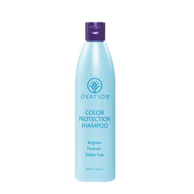 Ovation Color Protection Shampoo bottle side view highlighting color-safe formula for vibrant hair