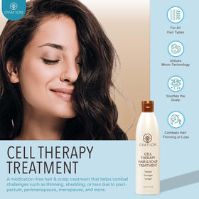 Ovation Hair Cell Therapy ingredients blend highlighting keratin and vitamins.