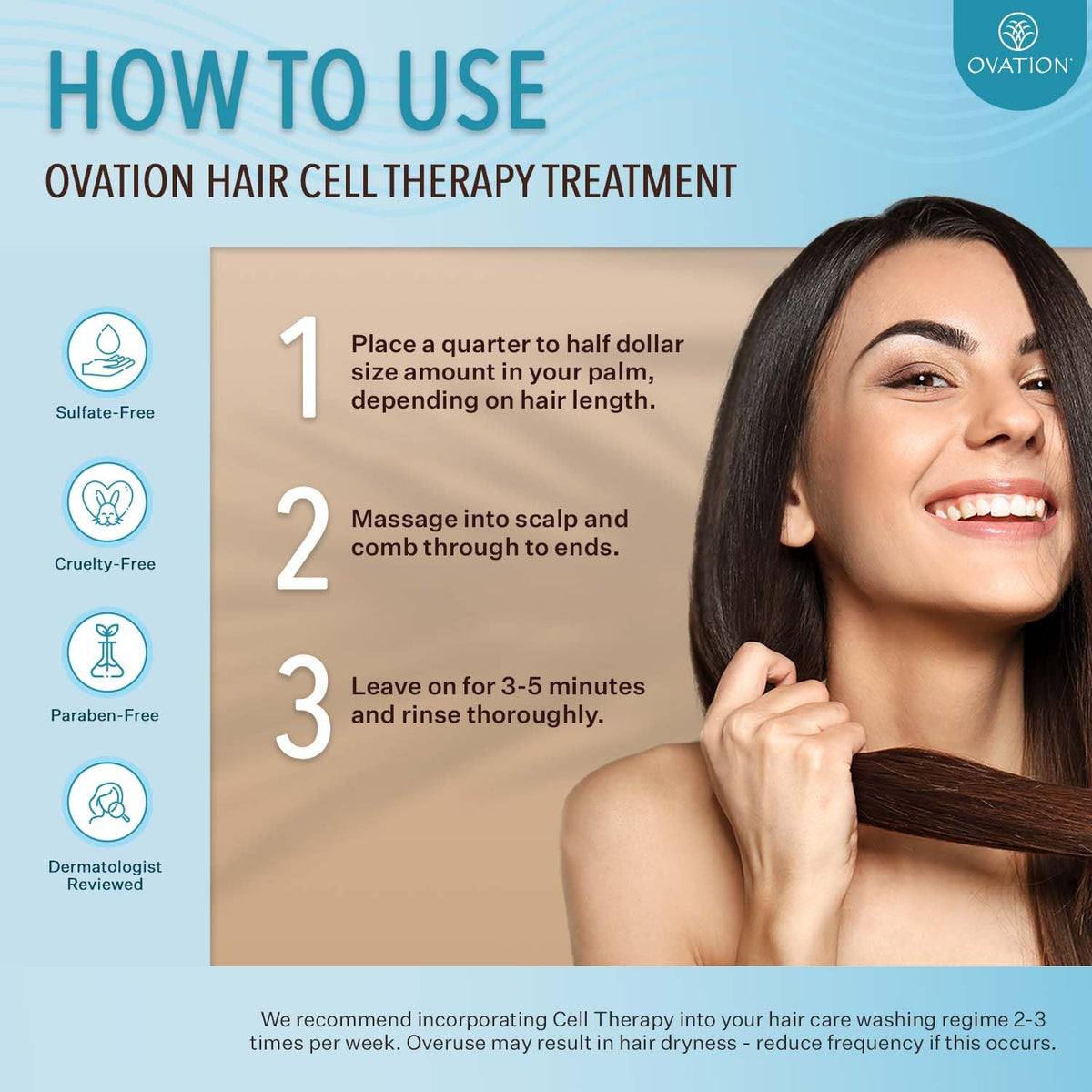 Ovation Hair Cell Therapy user applying treatment in front of mirror.
