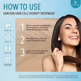 Ovation Hair Cell Therapy user applying treatment in front of mirror.