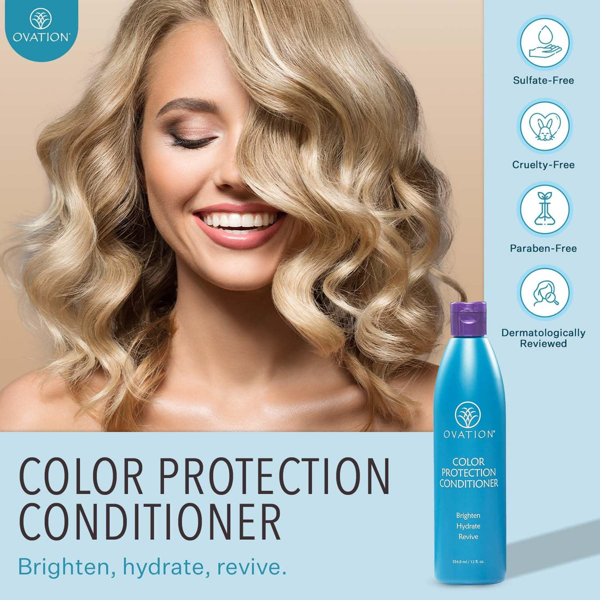 Ovation Hair Color Protection Conditioner being applied for smooth detangling.