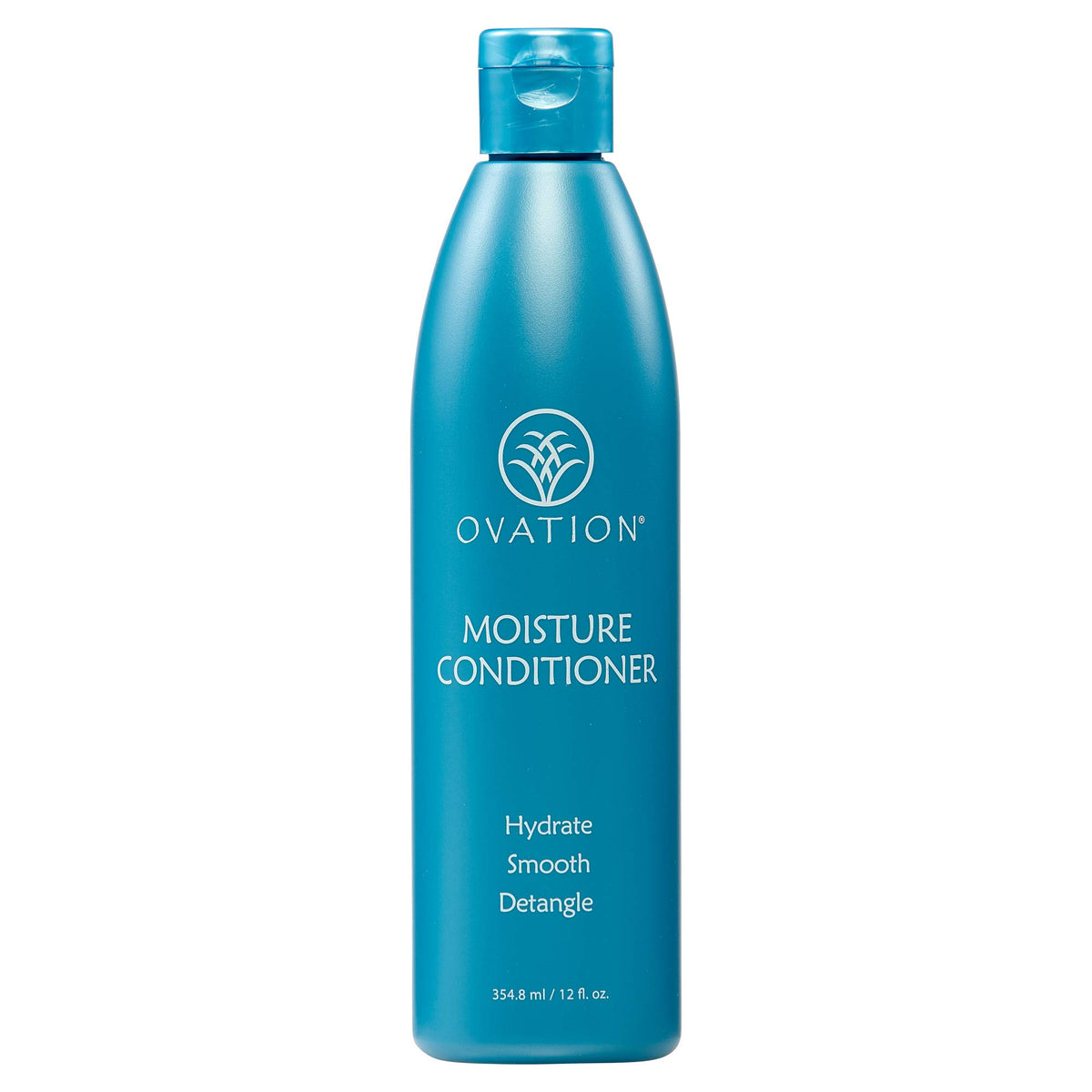 Ovation Hair Moisture Conditioner bottle closeup showing rich formula for shine and manageability
