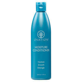 Ovation Hair Moisture Conditioner bottle closeup showing rich formula for shine and manageability