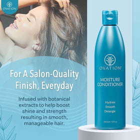 Ovation Moisture Conditioner bottle pour demonstrates easy application