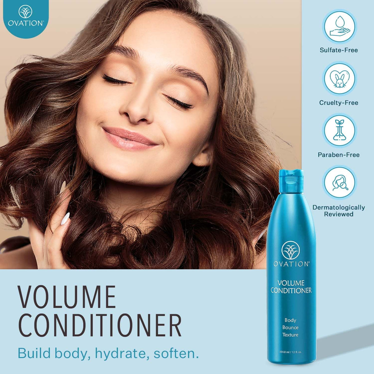 Ovation Hair Volume Conditioner foam lather ready to rinse for lift