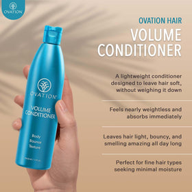 Ovation Hair Volume Conditioner bottle highlighting vitamin B5 benefits for strength