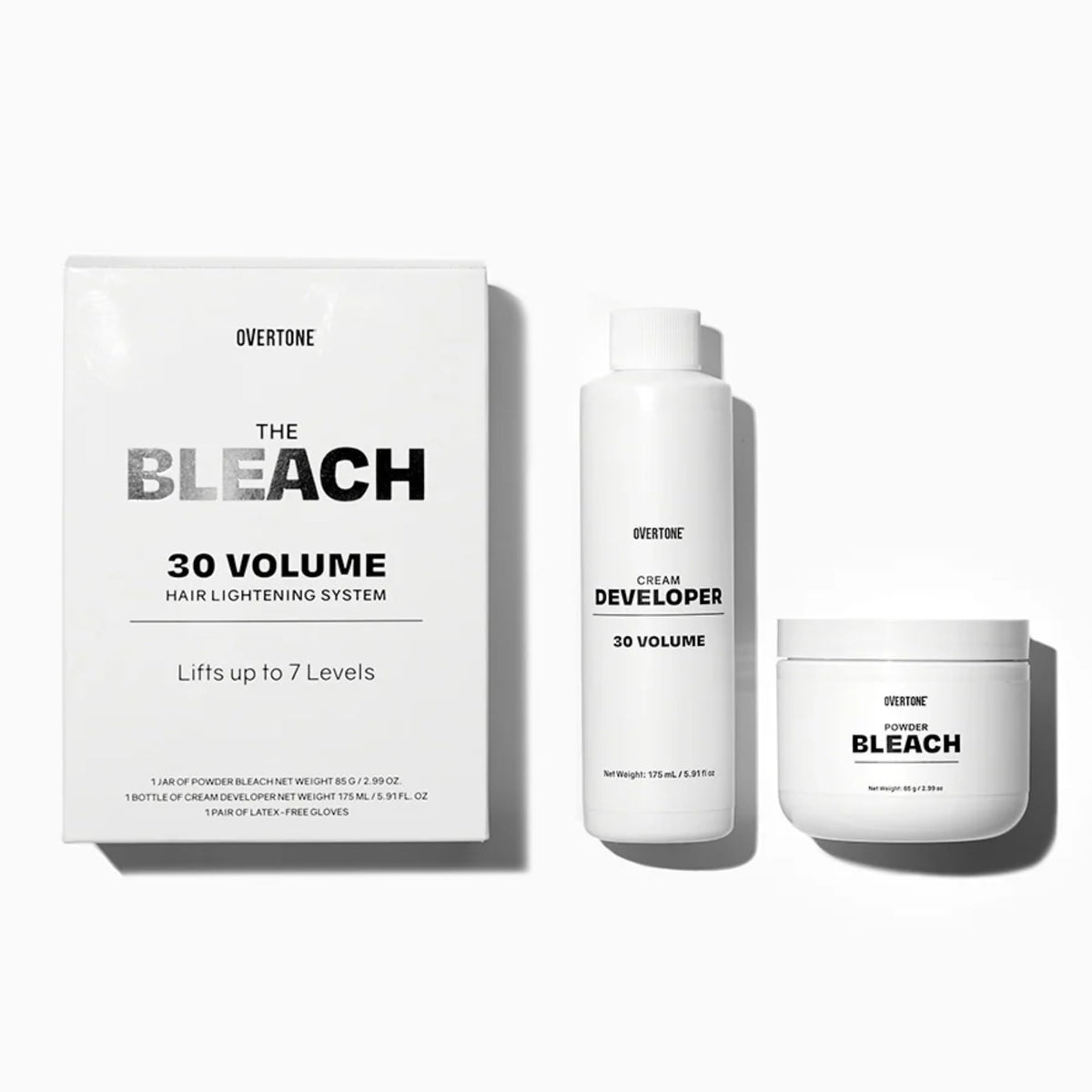 oVertone The Bleach 30 Volume Kit base bottle shows professional-grade lift with hydration.