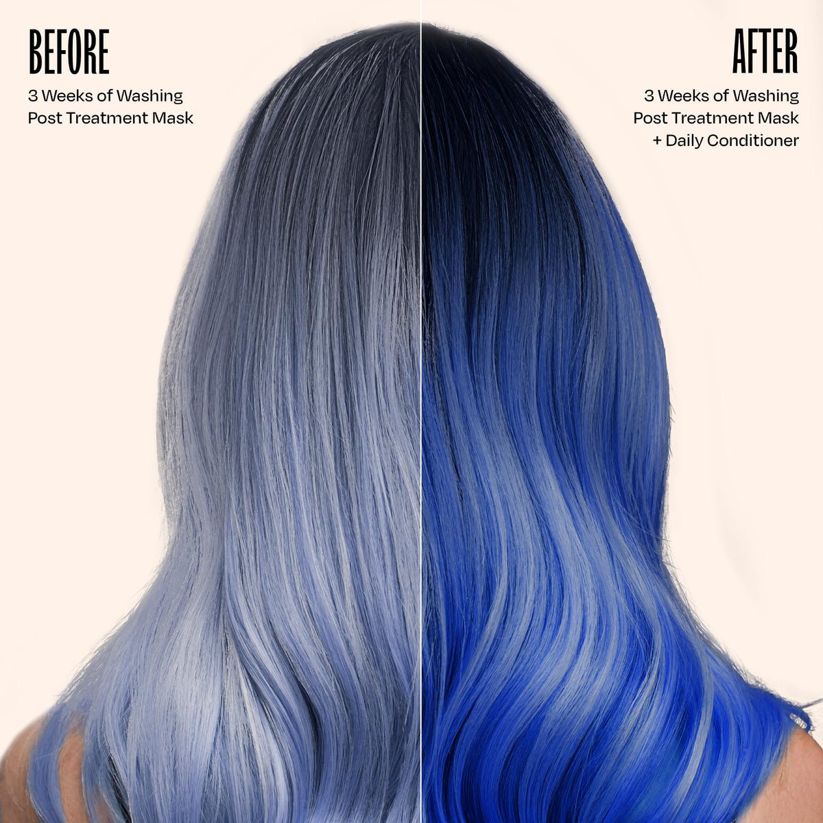 Overtone Cosmic Cobalt in shower tube illustrating lightweight, hydrating formula for all hair types