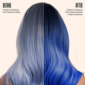 Overtone Cosmic Cobalt in shower tube illustrating lightweight, hydrating formula for all hair types