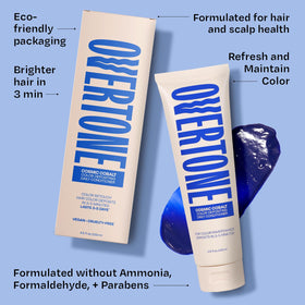 Overtone Cosmic Cobalt packaging close-up emphasizing vegan cruelty-free status