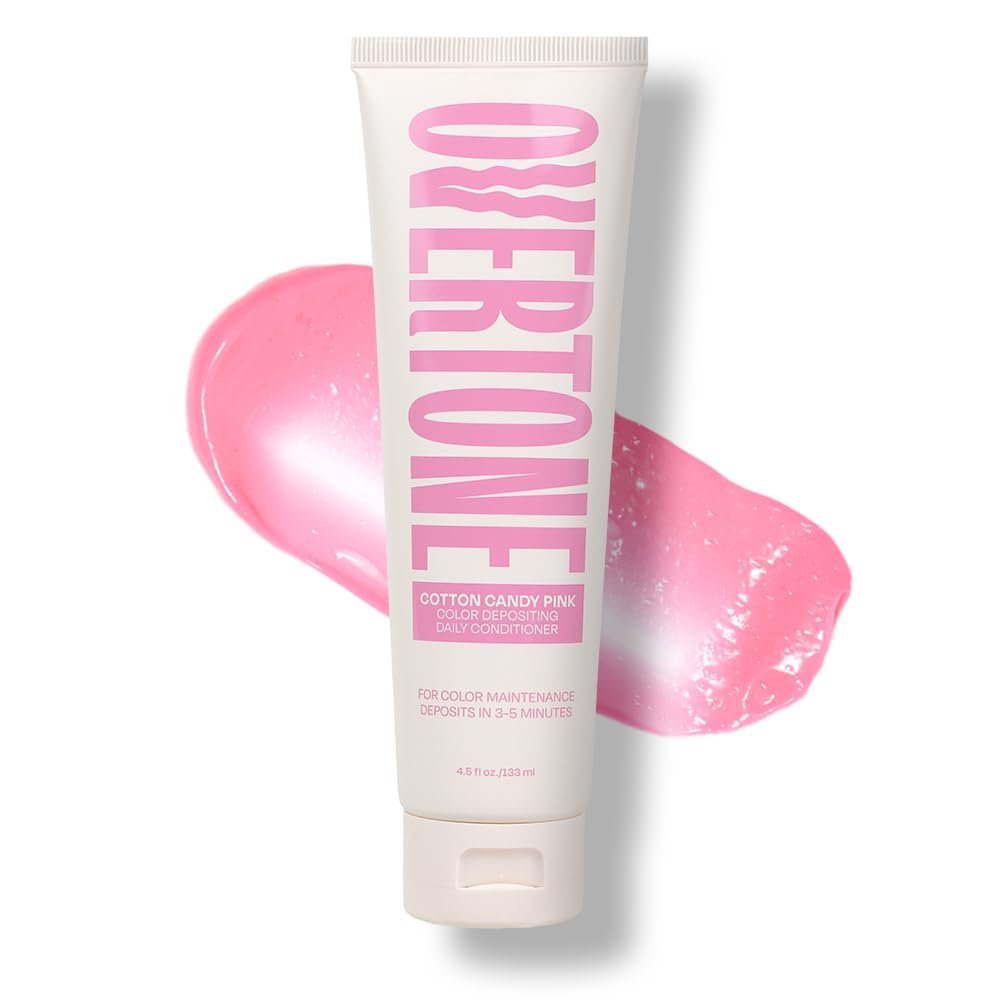 Overtone Cotton Candy conditioner bottle showing vibrant pink color refresh.