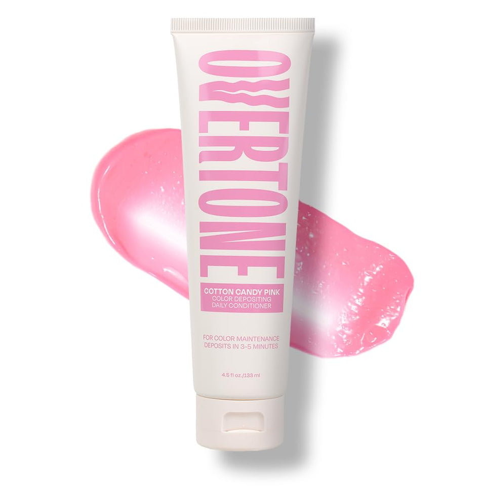 Overtone Cotton Candy conditioner bottle showing vibrant pink color refresh.