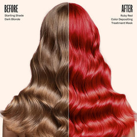 Overtone Ruby Red conditioner on wet hair shows hydrated shine and even tint