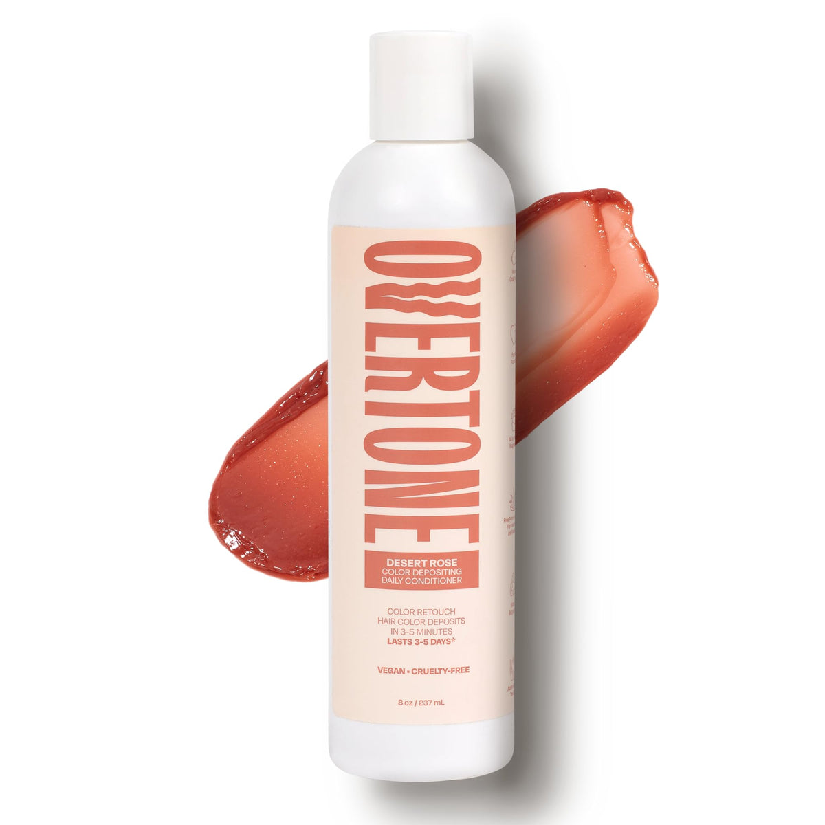oVertone Desert Rose bottle close-up with pigment for vibrant color refresh
