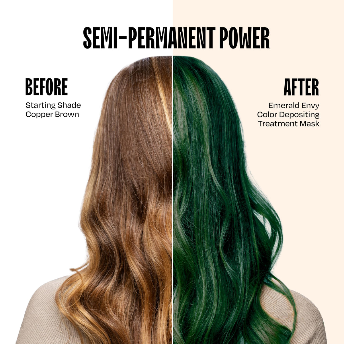 oVertone Emerald Envy application on hair demonstrates quick 10–15 minute color deposit.