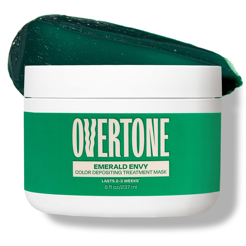 oVertone Emerald Envy bottle shows vibrant color and hydrating formula for at-home use.