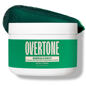 oVertone Emerald Envy bottle shows vibrant color and hydrating formula for at-home use.