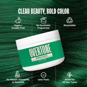 oVertone Emerald Envy hair color-on-tone on brown base shows vibrant results.