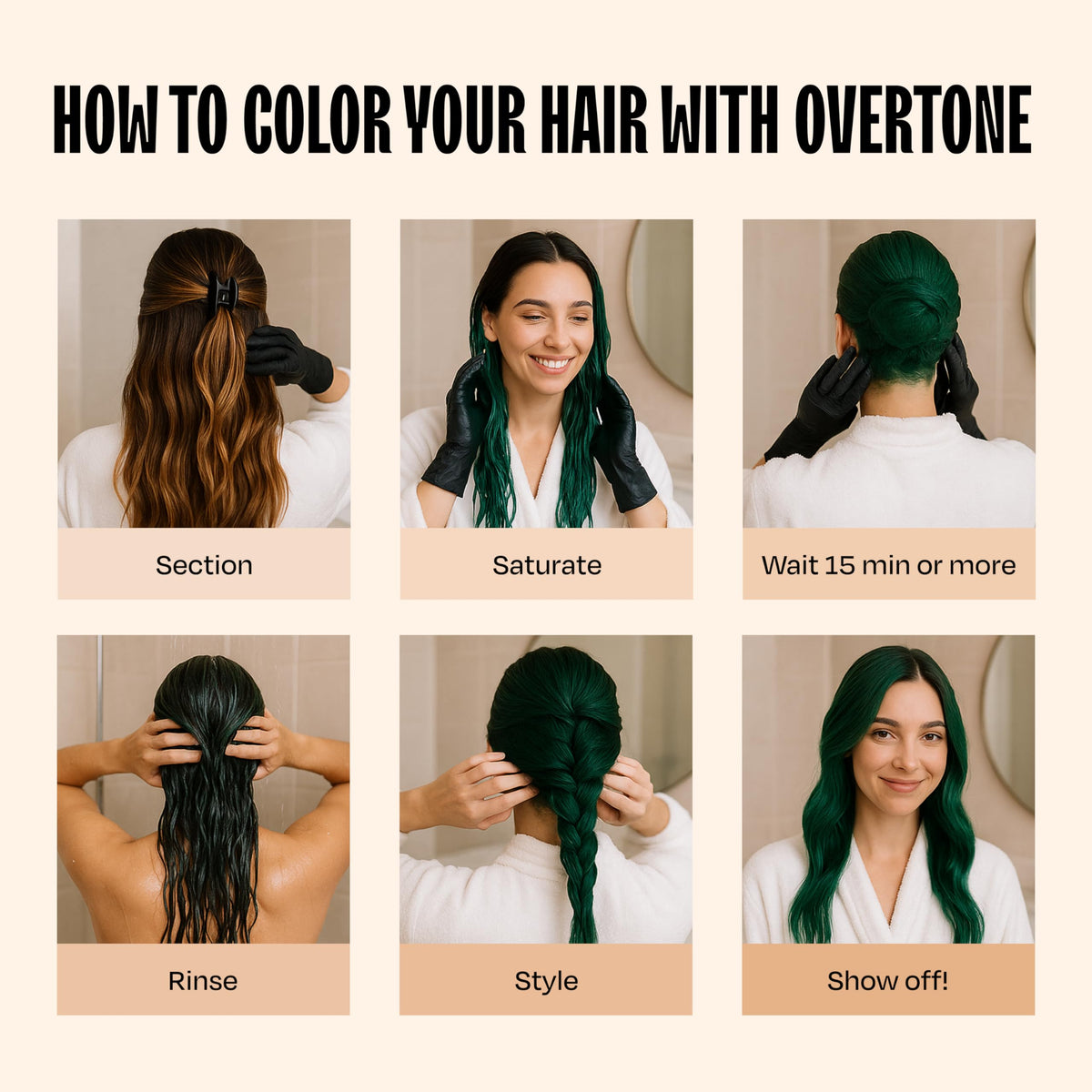 oVertone Emerald Envy hair glow after at-home conditioning session.
