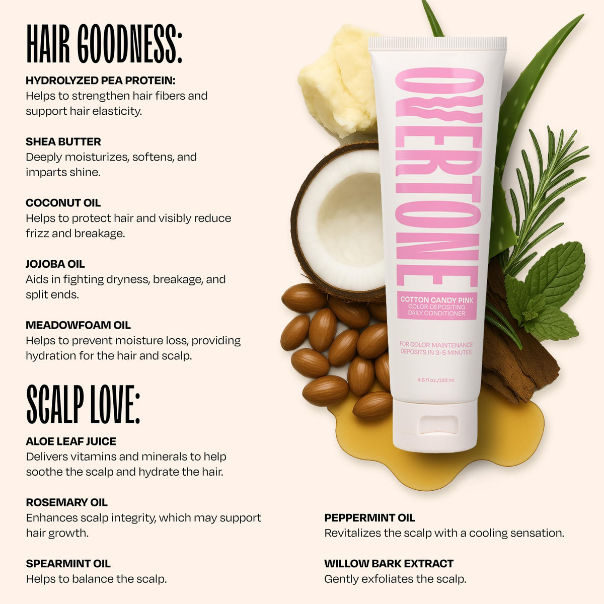 Overtone hair application on hands shows even distribution of product.