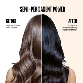 Overtone Indigo Iris hair mask being applied to refresh color