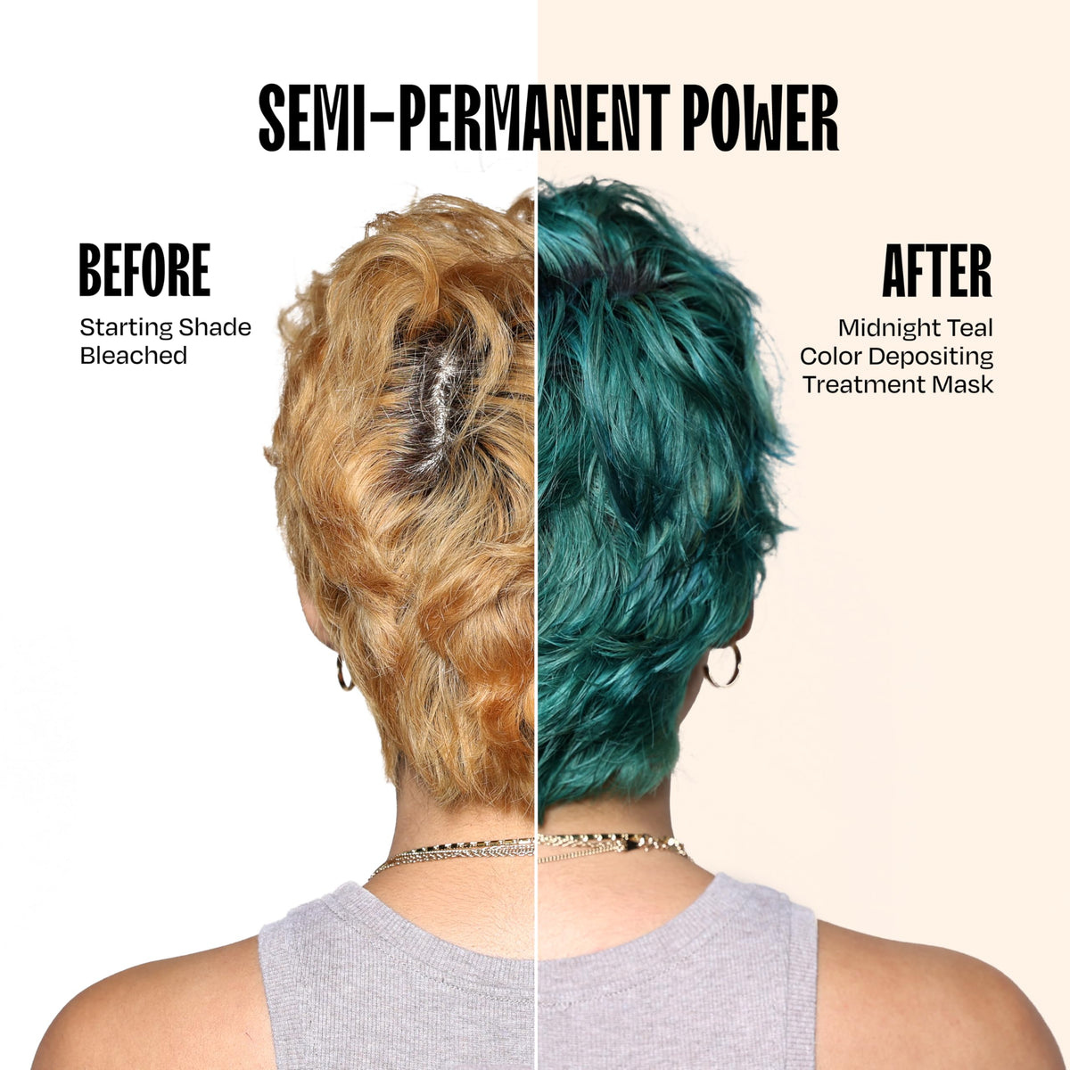 oVertone Midnight Teal color deposit on hair shows vibrant fade-resistant pigment.