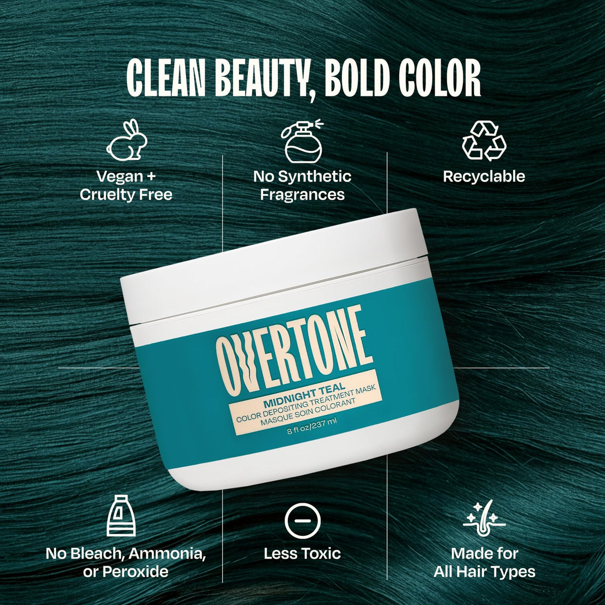 oVertone Midnight Teal on dry hair before treatment with visible color renewal.